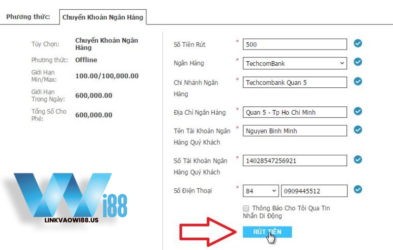 Hướng dẫn Cách rút tiền WI88 thành công 100%